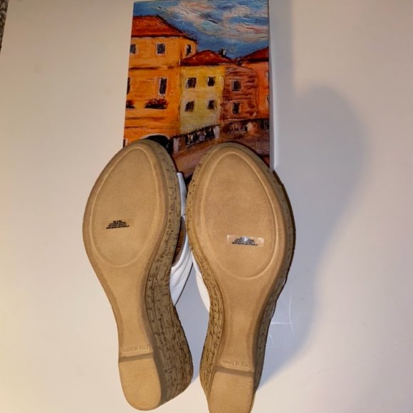 Bella ~ Vita Cork Look Wedge- White Leather Sandal. Made in Italy Size 8W - Picture 2 of 5